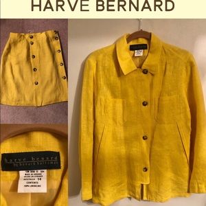 Harvé Bernard Yellow Linen Skirt Suit